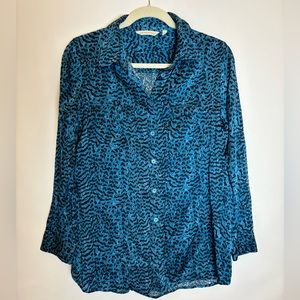 Soft Surroundings Women’s Button Down Collared Blouse Blue Size Petite Medium